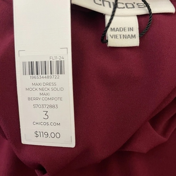 NWT Chico’s Women XL Berry Compote Mock Neck Maxi Dress Career Event Date Night - Picture 5 of 9